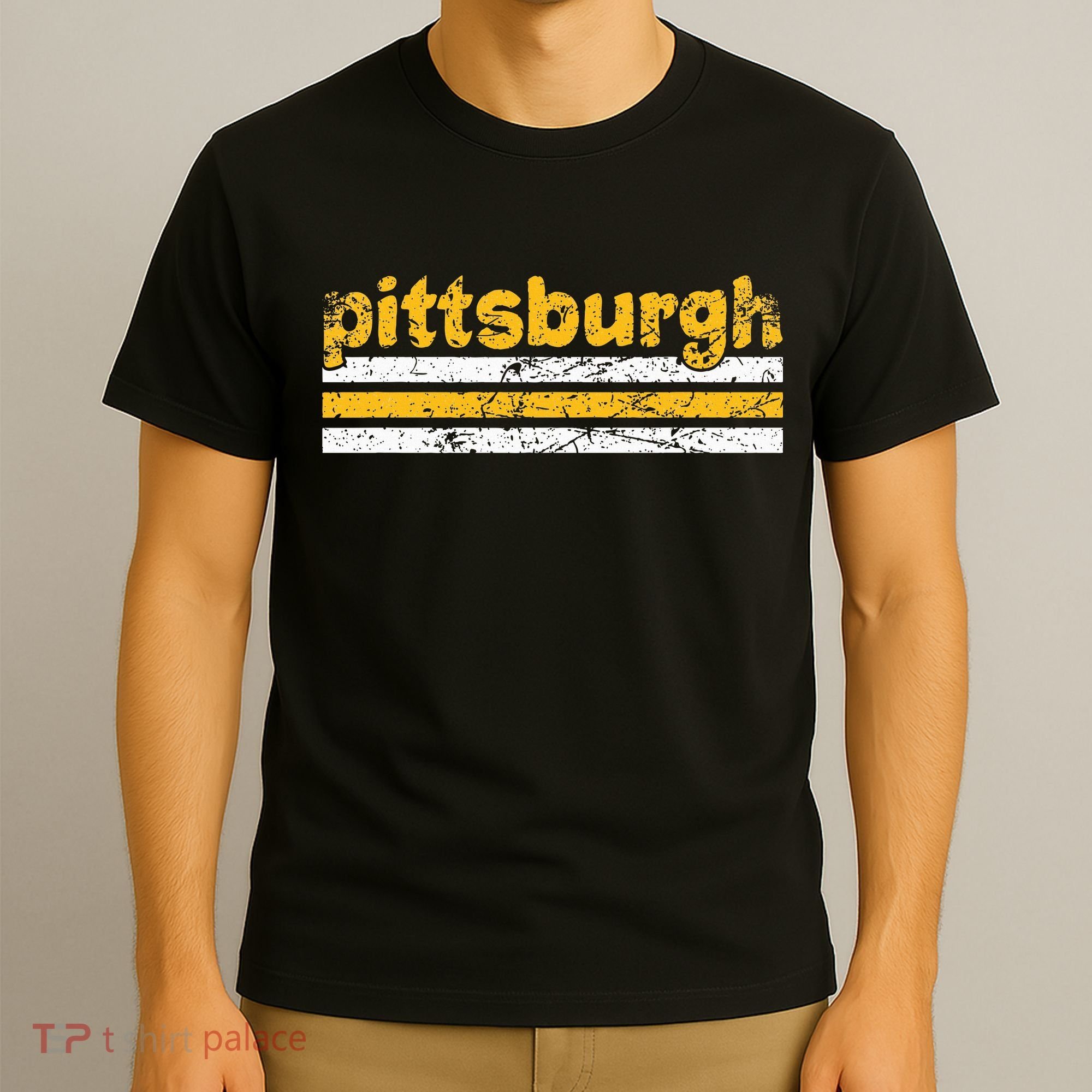 Pittsburgh Pennsylvania Three Stripe Vintage Weathered T-Shirt