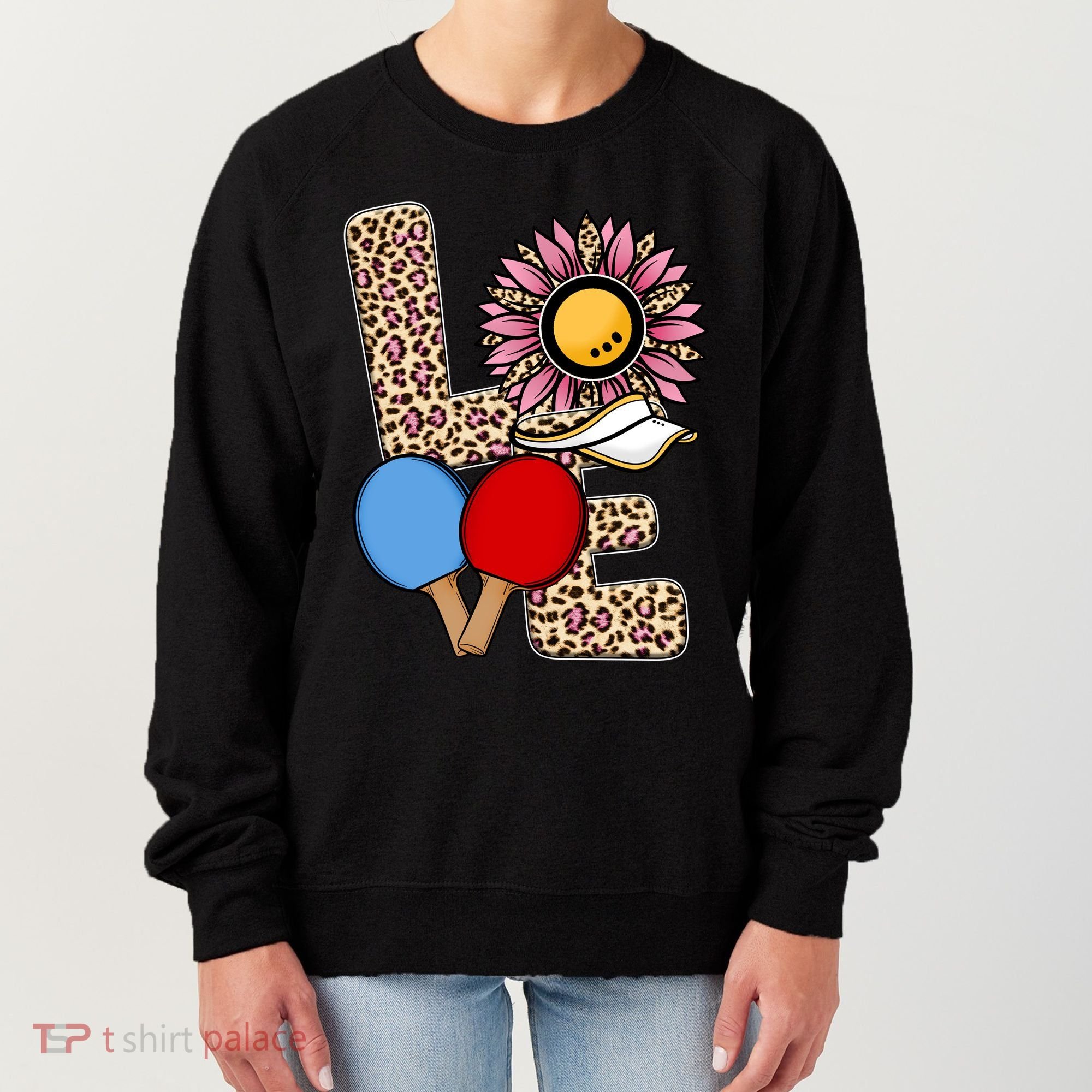 Ping Pong T Shirts Love Table Tennis Leopard Sunflower Graphic Plus Size Women's Sweatshirt