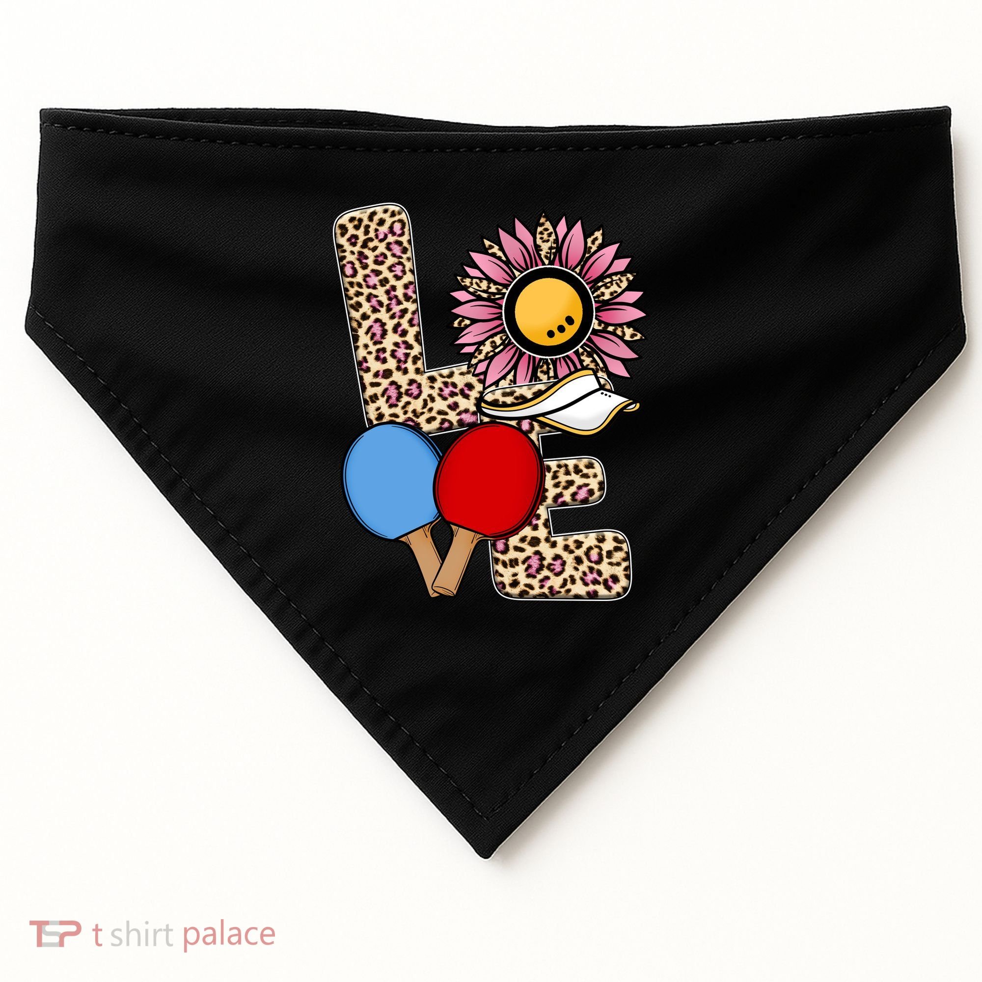 Ping Pong T Shirts Love Table Tennis Leopard Sunflower Graphic Plus Size USA-Made Doggie Bandana