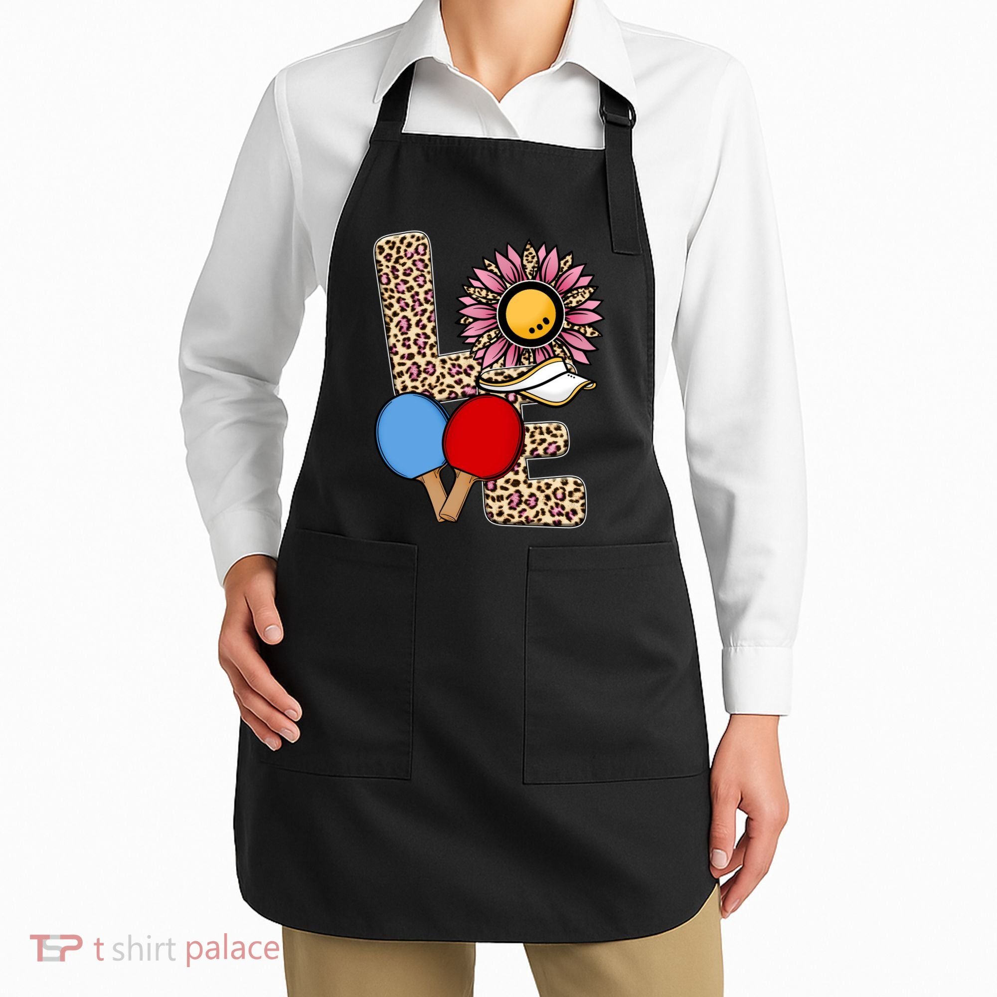 Ping Pong T Shirts Love Table Tennis Leopard Sunflower Graphic Plus Size Apron