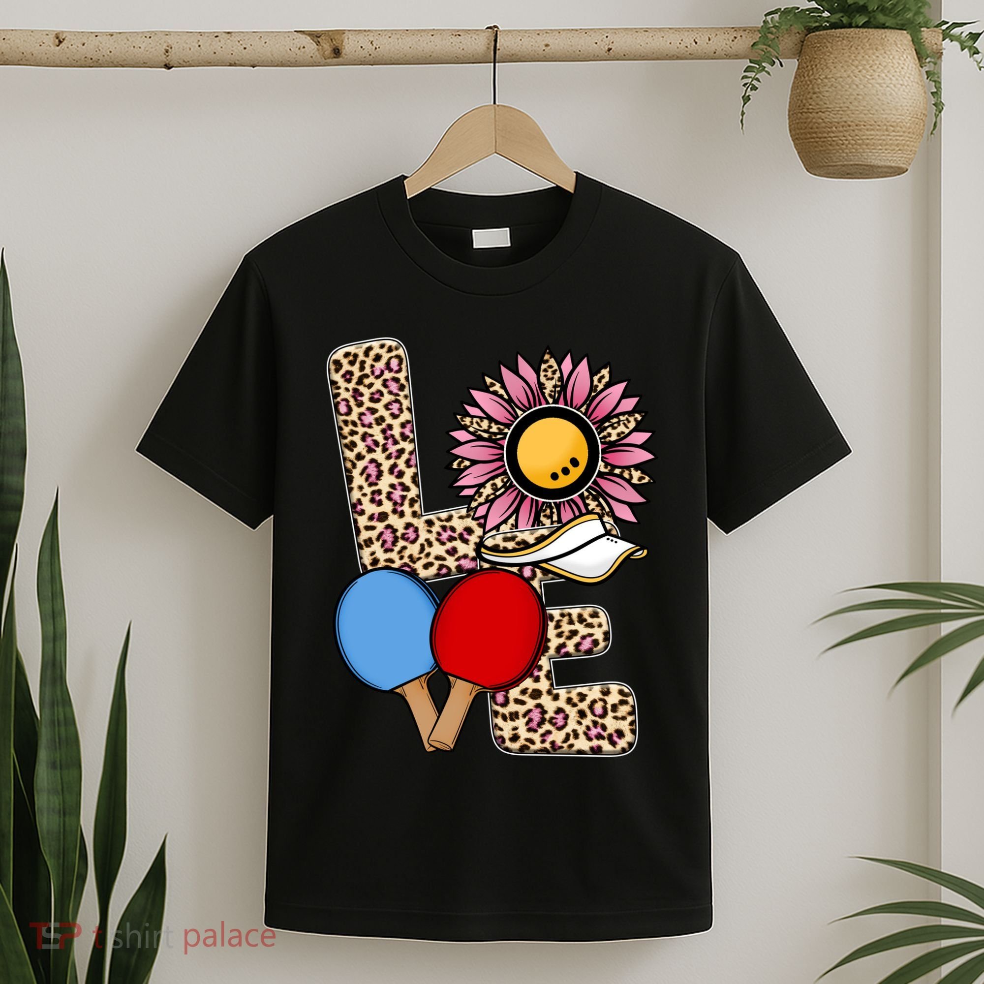 Ping Pong T Shirts Love Table Tennis Leopard Sunflower Graphic Plus Size T-Shirt