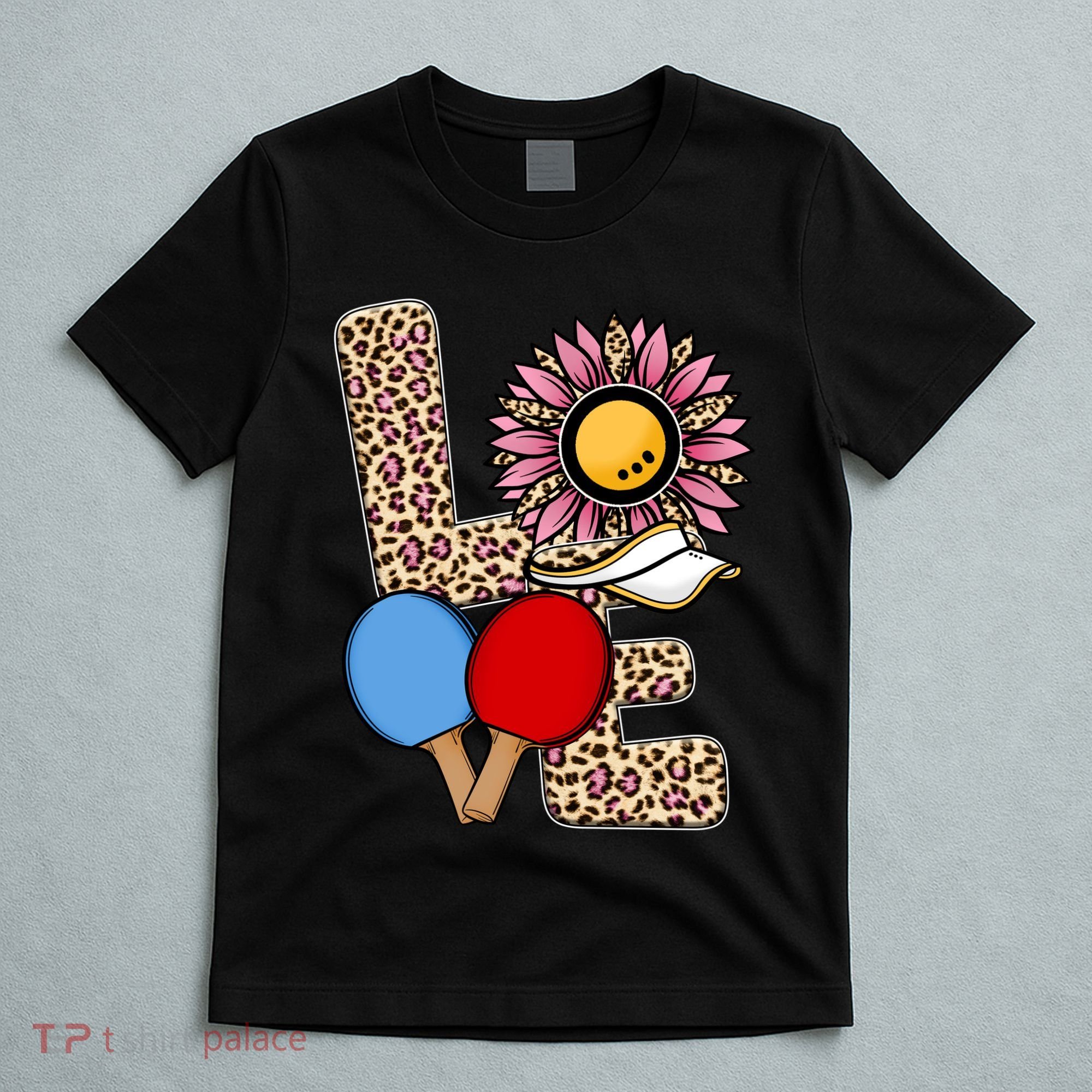 Ping Pong T Shirts Love Table Tennis Leopard Sunflower Graphic Plus Size T-Shirt