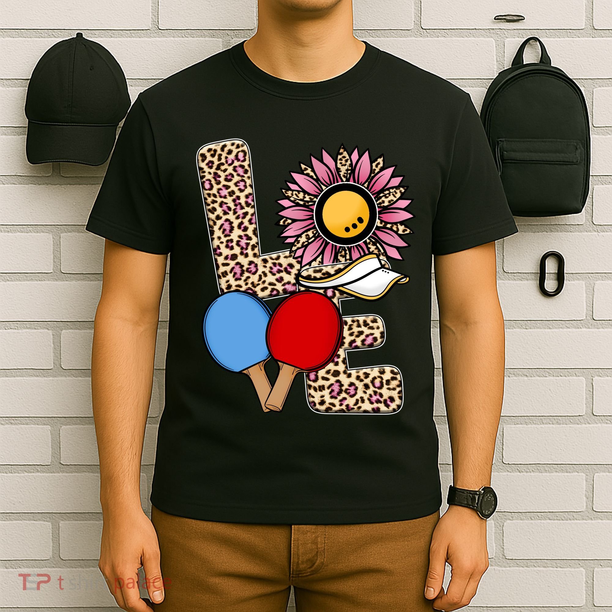 Ping Pong T Shirts Love Table Tennis Leopard Sunflower Graphic Plus Size T-Shirt