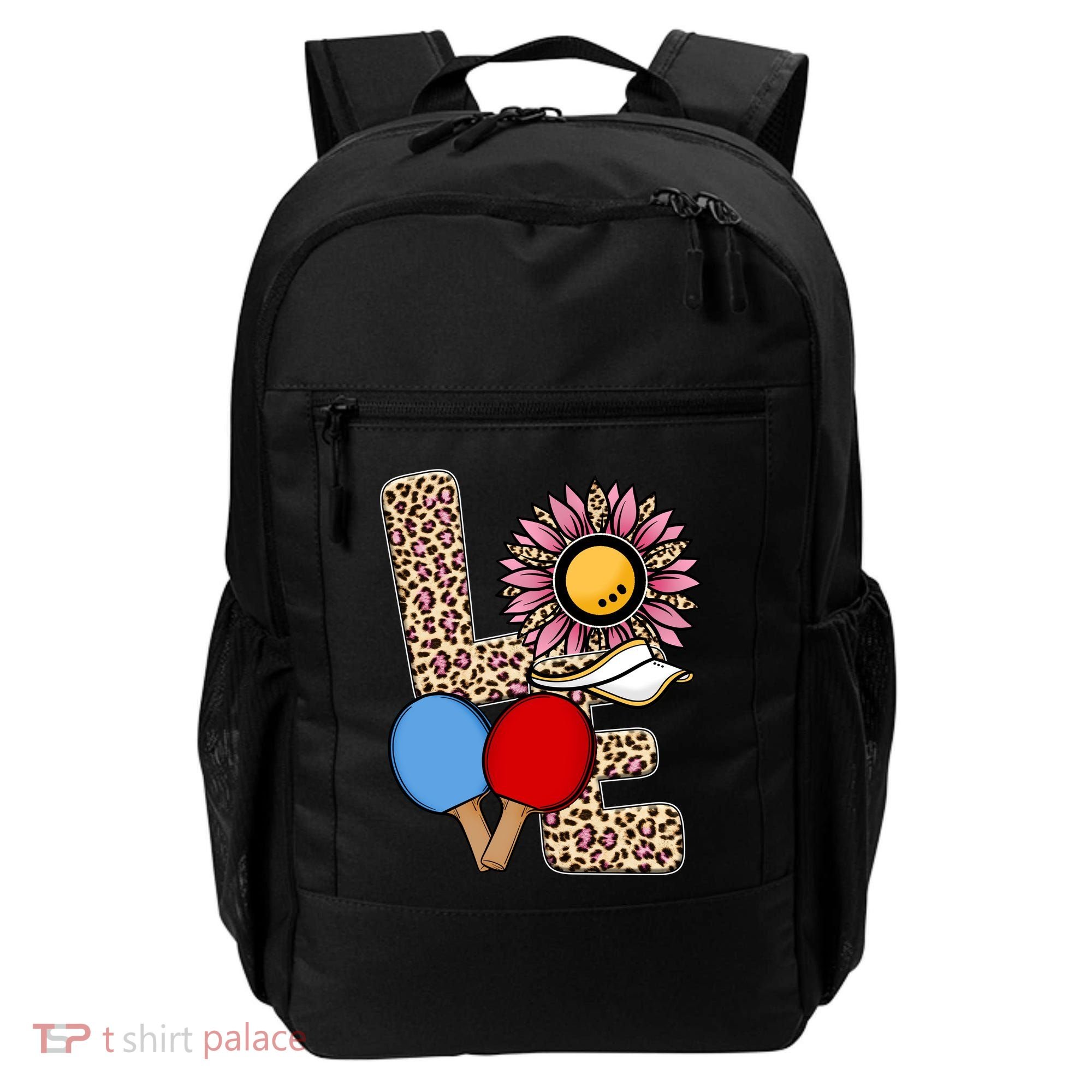 Ping Pong T Shirts Love Table Tennis Leopard Sunflower Graphic Plus Size Backpack