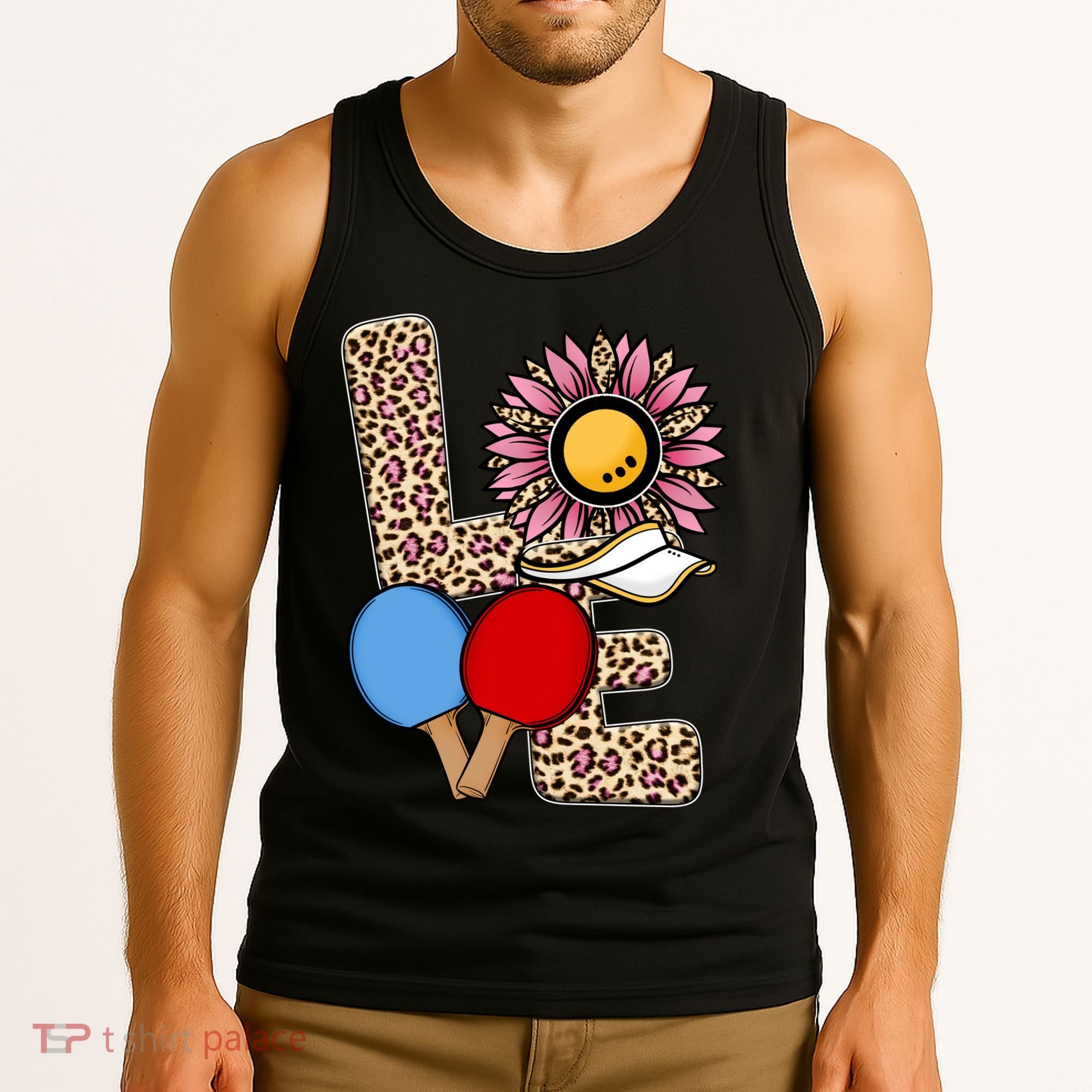 Ping Pong T Shirts Love Table Tennis Leopard Sunflower Graphic Plus Size Tank Top