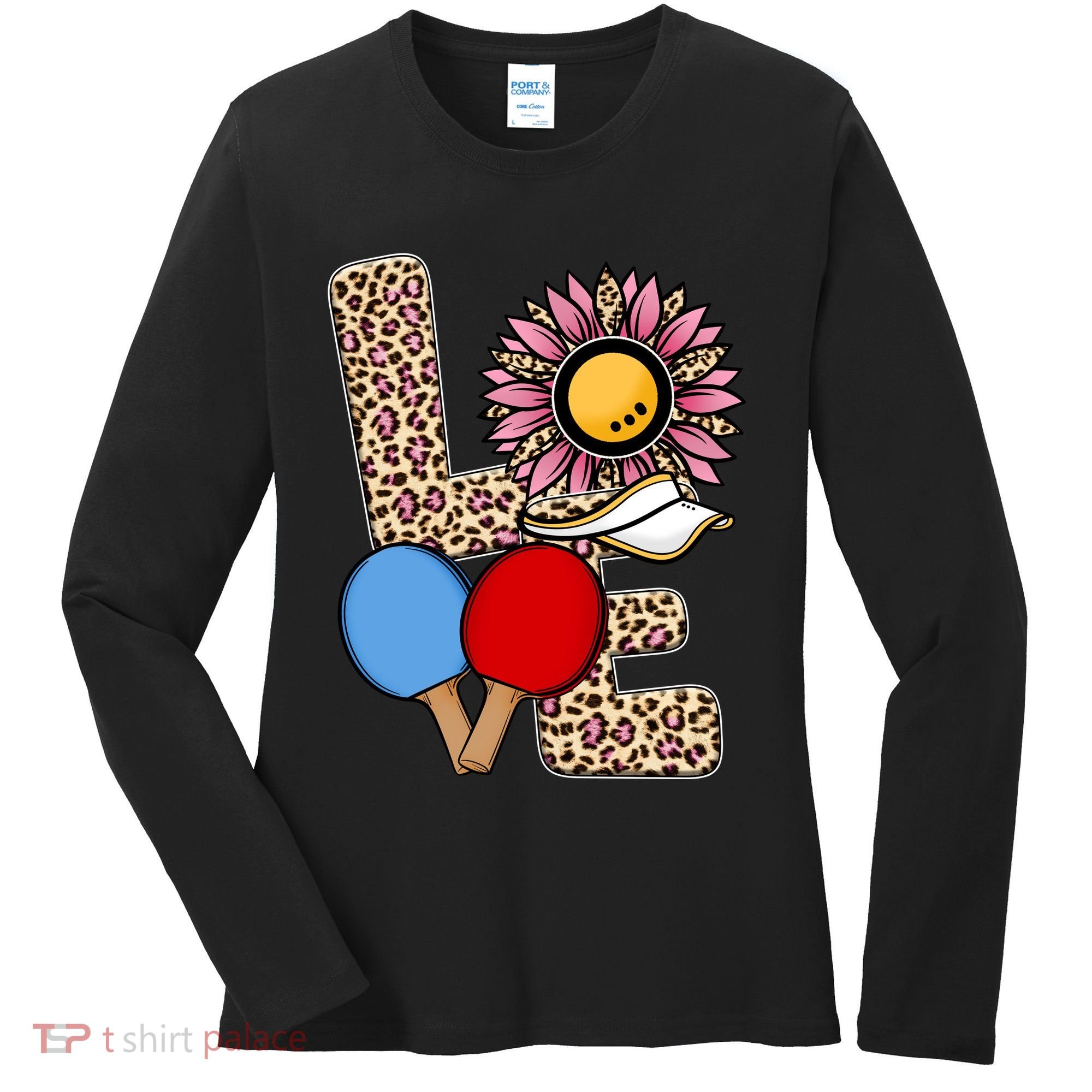 Ping Pong T Shirts Love Table Tennis Leopard Sunflower Graphic Plus Size Women's Long Sleeve Shirt