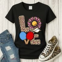 Ping Pong T Shirts Love Table Tennis Leopard Sunflower Graphic Plus Size Women's T-Shirt thumb 3