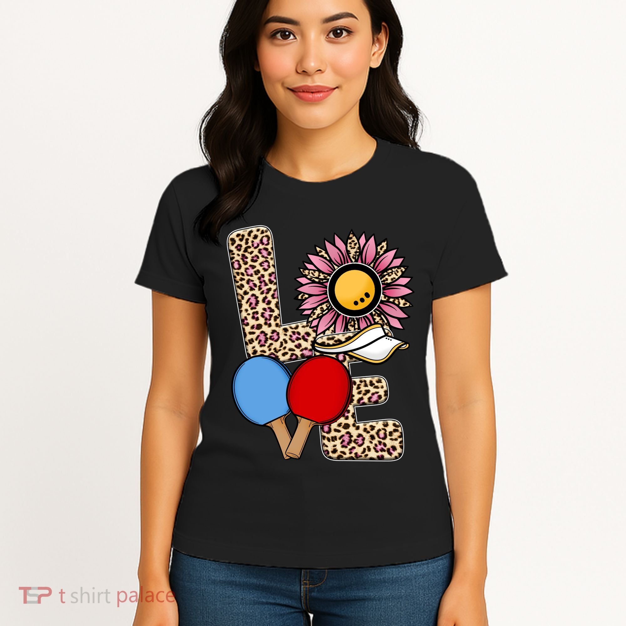 Ping Pong T Shirts Love Table Tennis Leopard Sunflower Graphic Plus Size Women's T-Shirt
