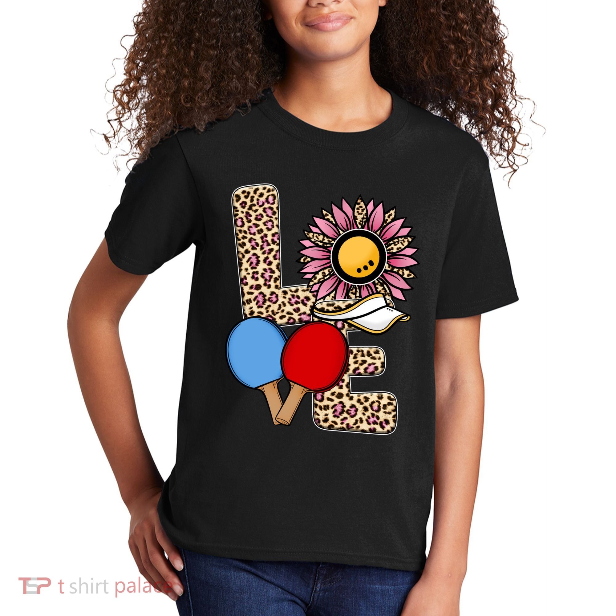 Ping Pong T Shirts Love Table Tennis Leopard Sunflower Graphic Plus Size Kids T-Shirt