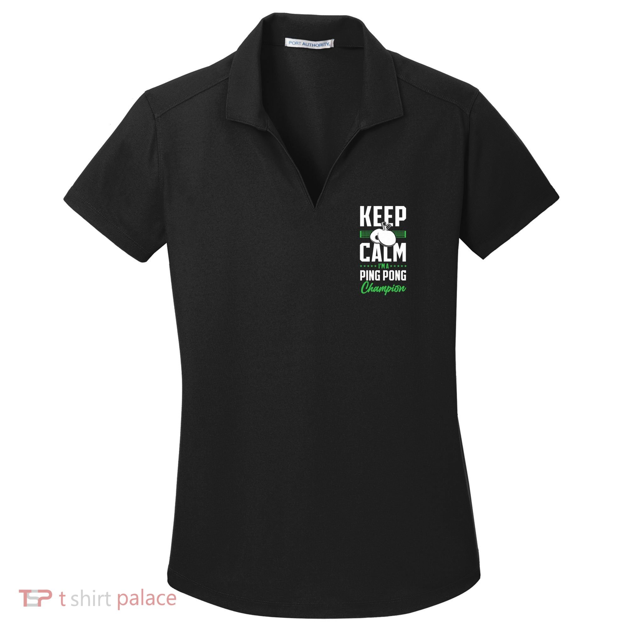 Ping Pong Table Tennis Keep Calm I'M A Ping Pong Champion Premium Women's Dry Zone Grid Polo