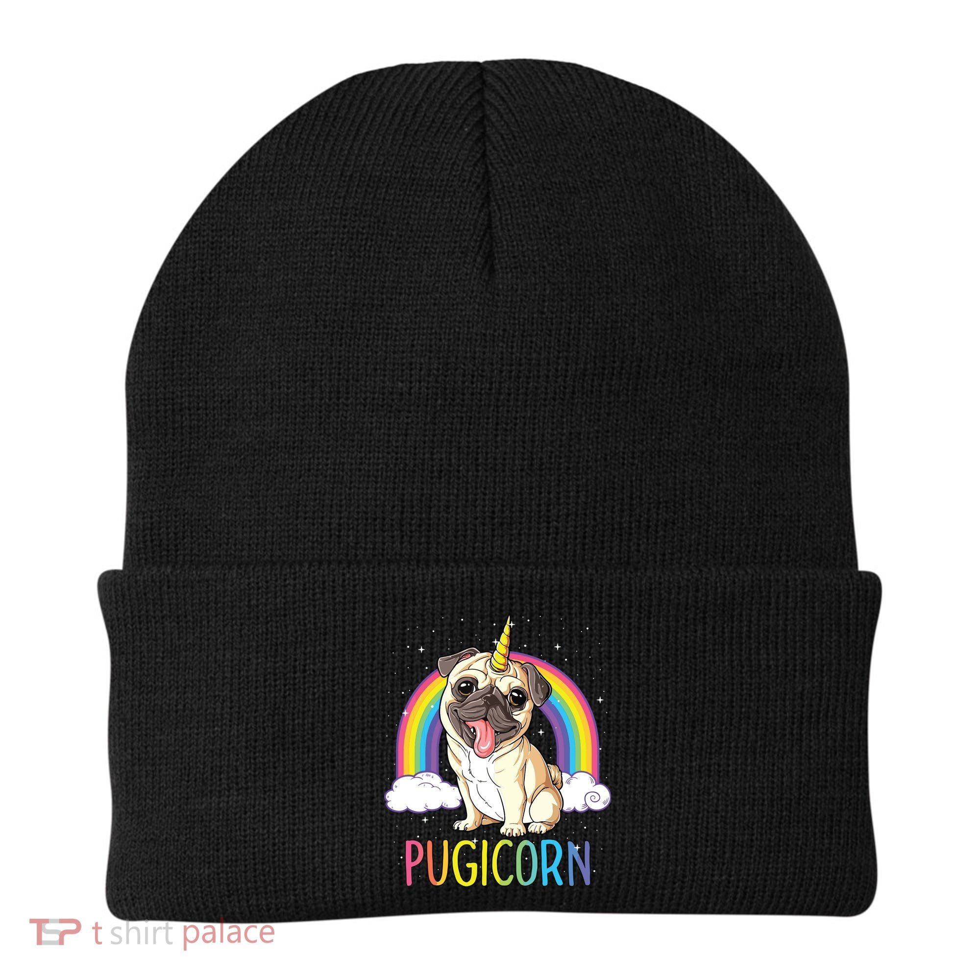 Pugicorn Pug Unicorn Girl Kids Space Galaxy Rainbow Beanie