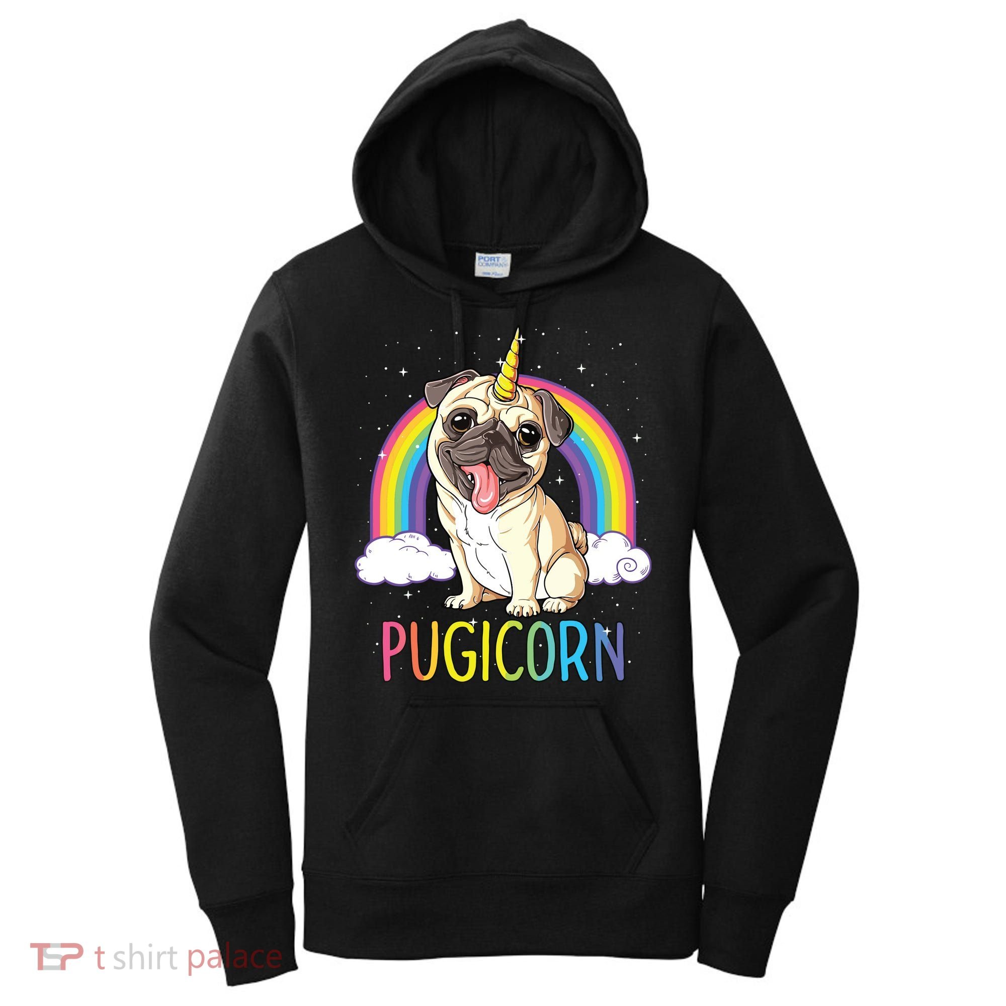 Pugicorn Pug Unicorn Girl Kids Space Galaxy Rainbow Women's Hoodie