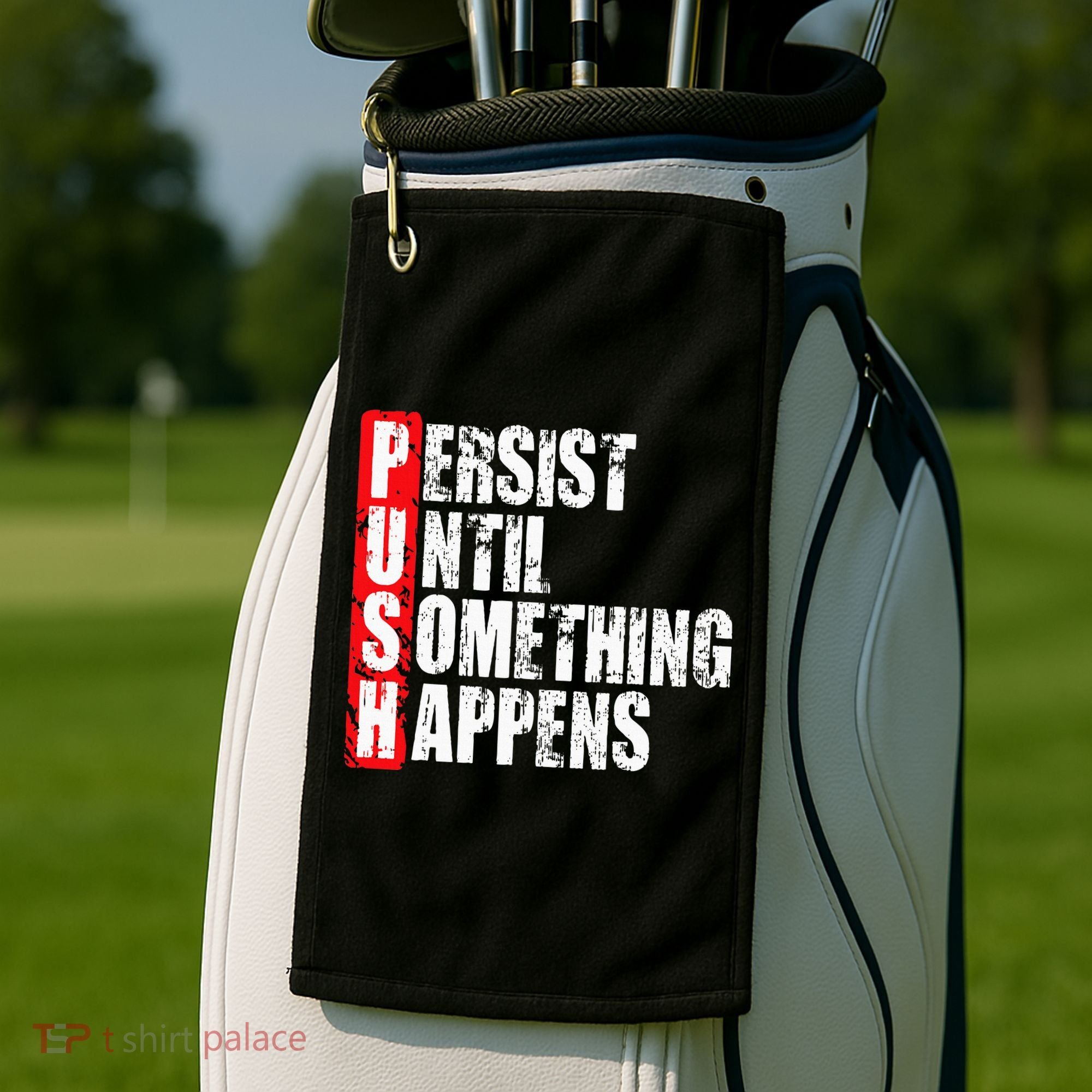 Push Persist Until Something Happens Motivational Golf Towel