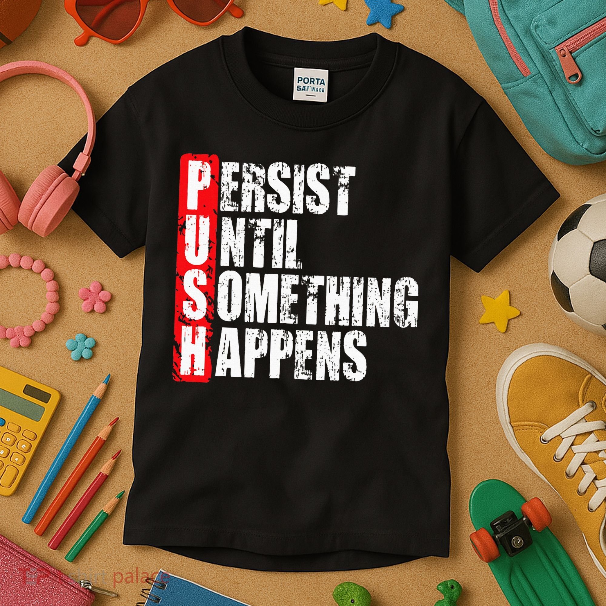 Push Persist Until Something Happens Motivational Kids T-Shirt