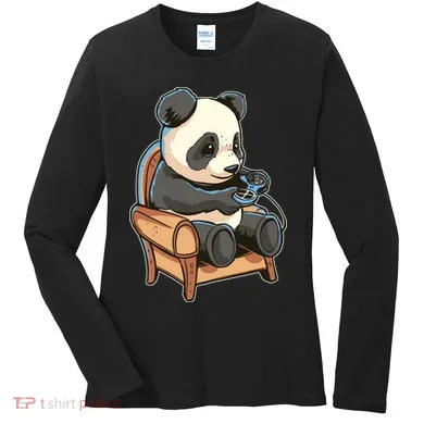 Panda Playing Videogames Women's Long Sleeve Shirt