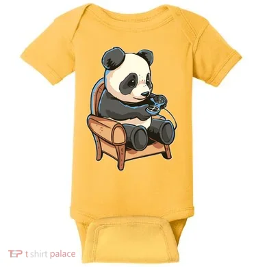 Panda Playing Videogames Baby Bodysuit