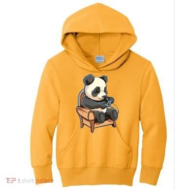 Panda Playing Videogames Kids Hoodie