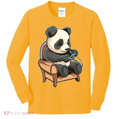 Panda Playing Videogames Kids Long Sleeve Shirt