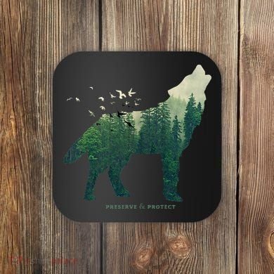 Preserve & Protect Vintage National Park Wolf Gift Coaster