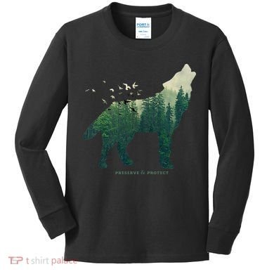 Preserve & Protect Vintage National Park Wolf Gift Kids Long Sleeve Shirt