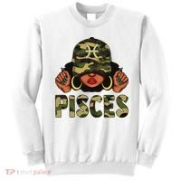 Pisces Queen Black Woman With Cap Camo Afro Girl Zodiac Sweatshirt thumb 0
