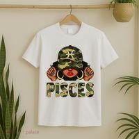 Pisces Queen Black Woman With Cap Camo Afro Girl Zodiac T-Shirt thumb 2