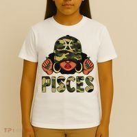 Pisces Queen Black Woman With Cap Camo Afro Girl Zodiac T-Shirt thumb 4