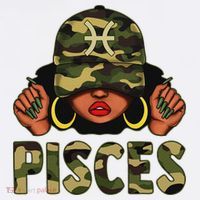 Pisces Queen Black Woman With Cap Camo Afro Girl Zodiac T-Shirt thumb 7