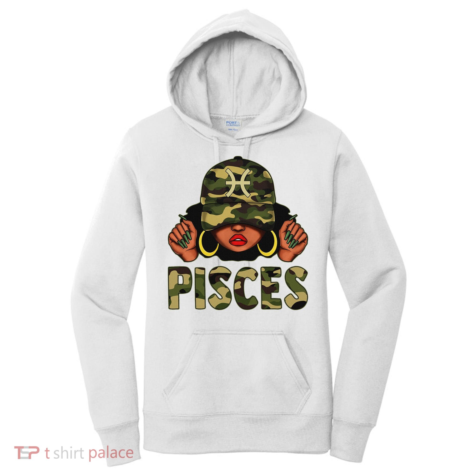 Pisces Queen Black Woman With Cap Camo Afro Girl Zodiac Women's Hoodie