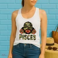 Pisces Queen Black Woman With Cap Camo Afro Girl Zodiac Women's Tank Top thumb 2