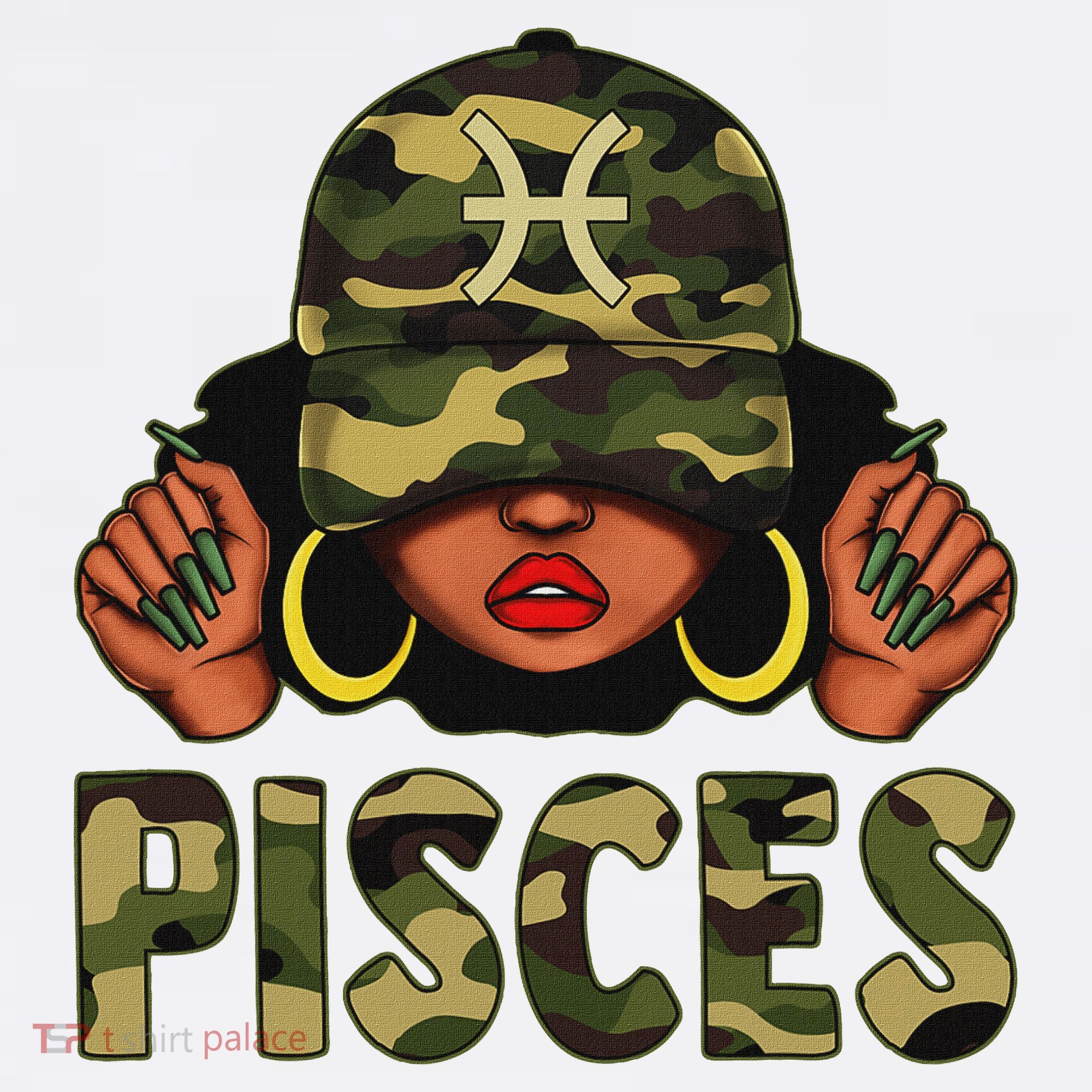 Pisces Queen Black Woman With Cap Camo Afro Girl Zodiac Women's Tank Top
