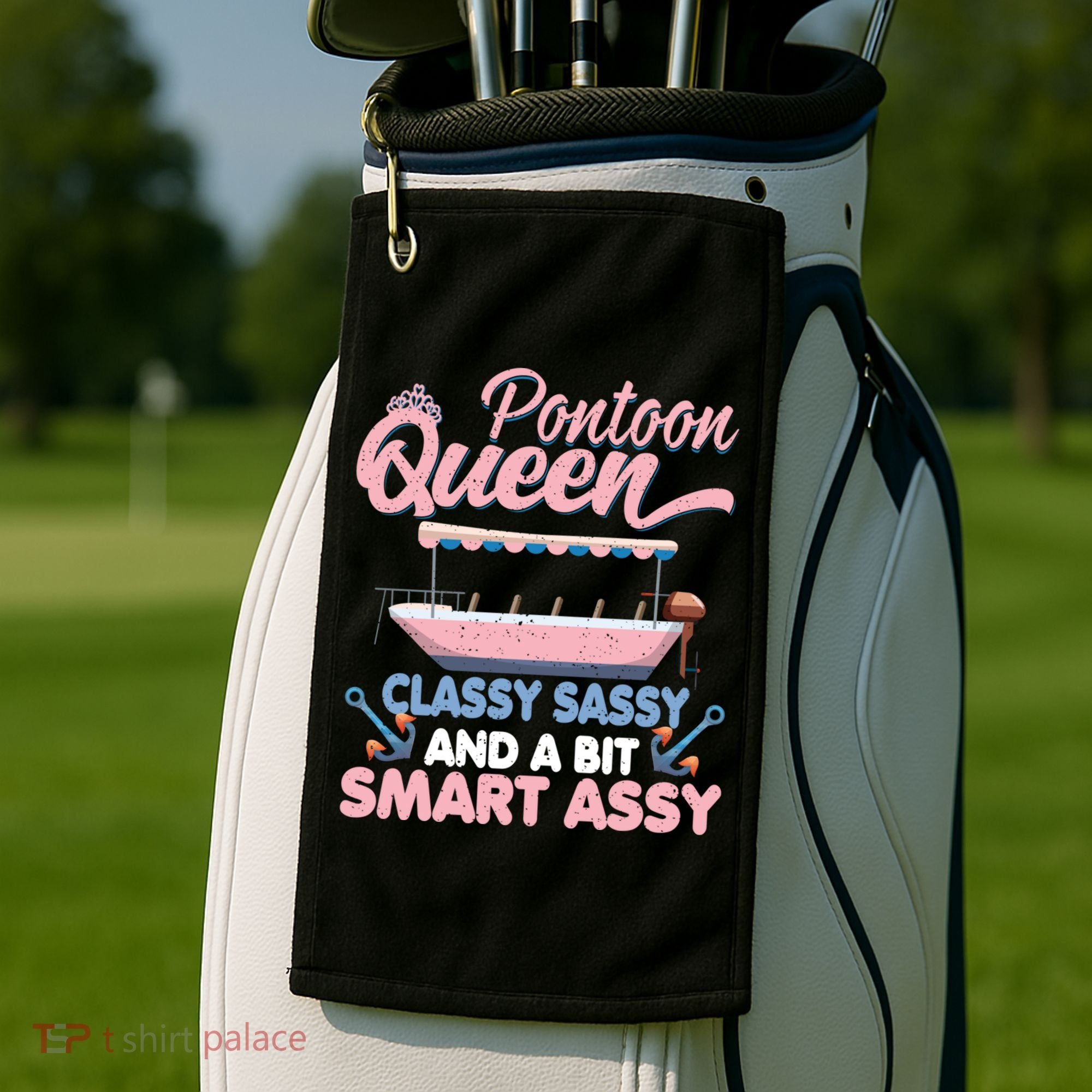 Pontoon Queen Gift For Pontoon Boating Mom Lover Cute Gift Golf Towel