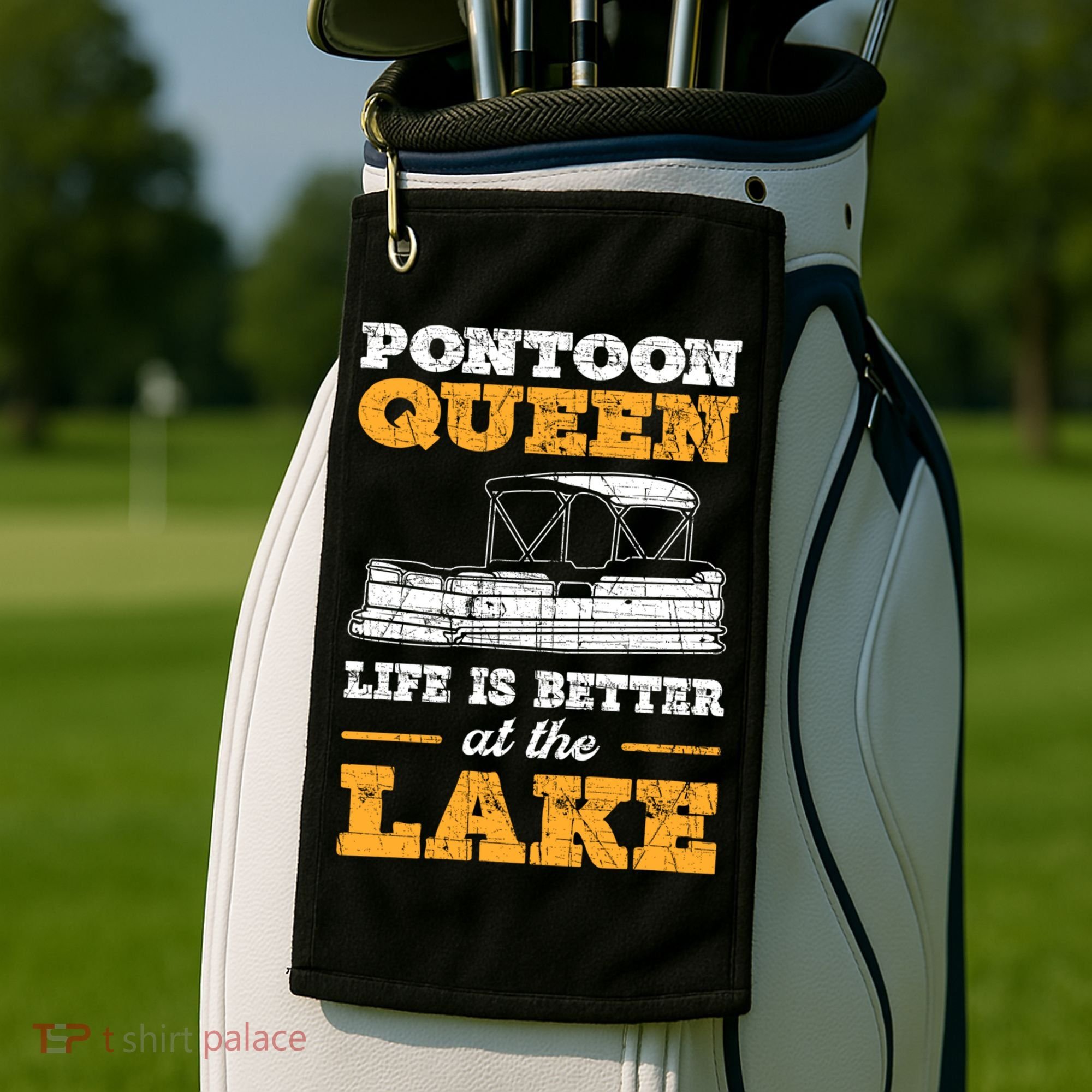 Pontoon Queen Life Is Better At The Lake Pontoon Boat Gift Golf Towel