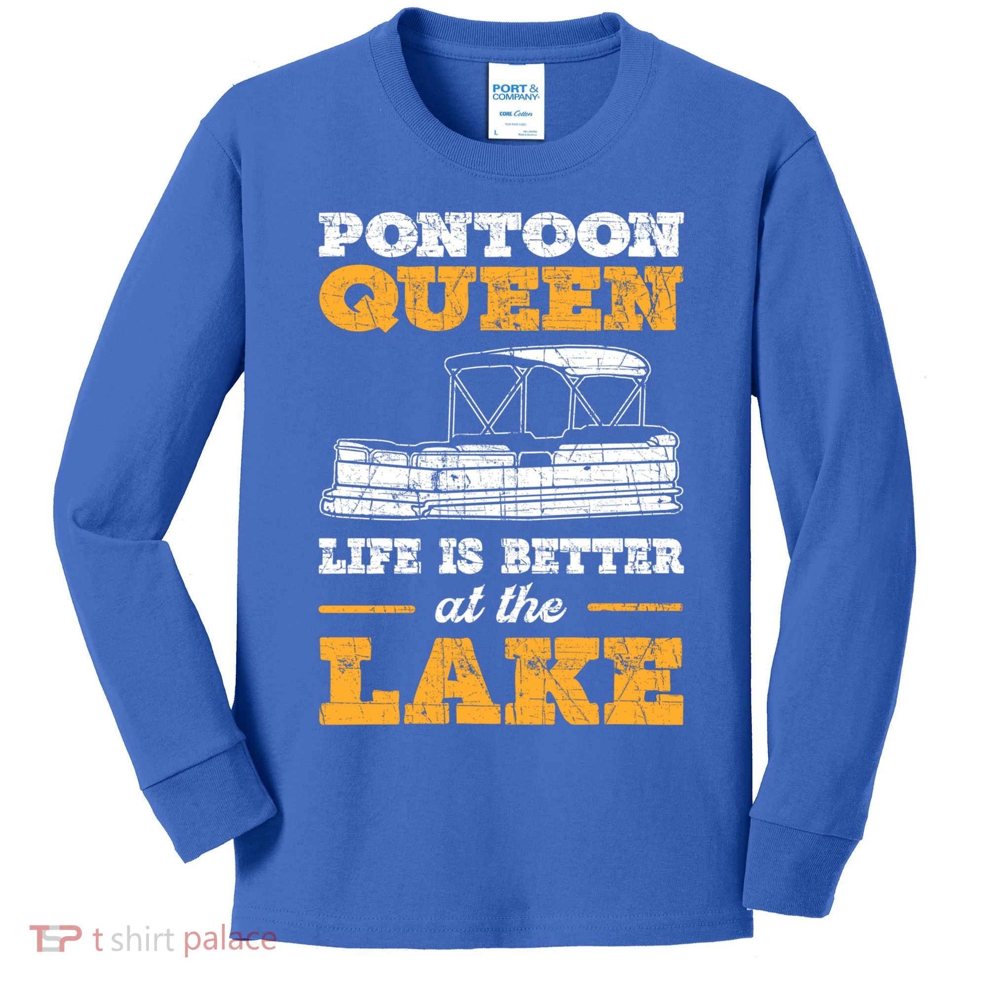 Pontoon Queen Life Is Better At The Lake Pontoon Boat Gift Kids Long Sleeve Shirt