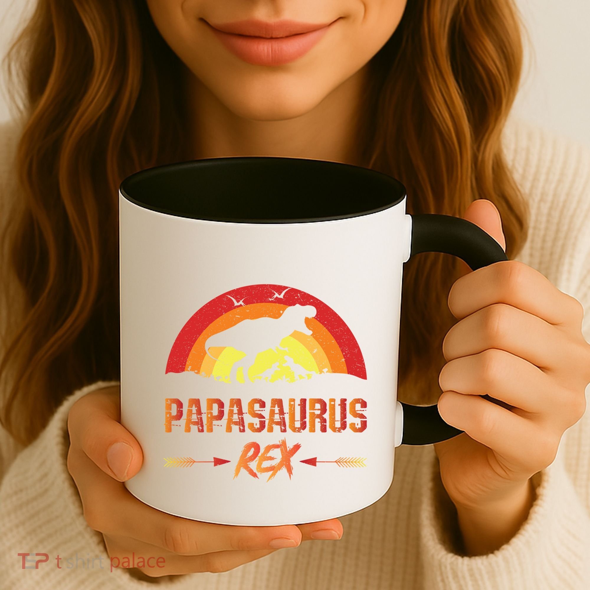 Papasaurus Rex 2 Sunset For Fathers Day Daddysaurus Gift Coffee Mug