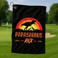 Papasaurus Rex 2 Sunset For Fathers Day Daddysaurus Gift Golf Towel thumb 1