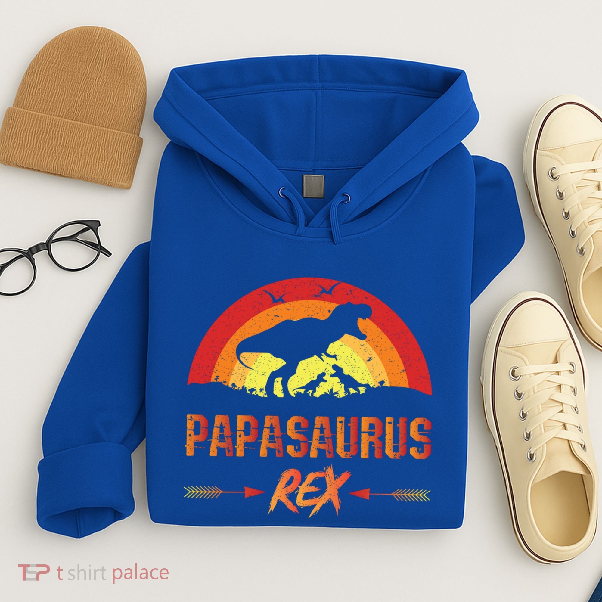 Papasaurus Rex 2 Sunset For Fathers Day Daddysaurus Gift Hoodie