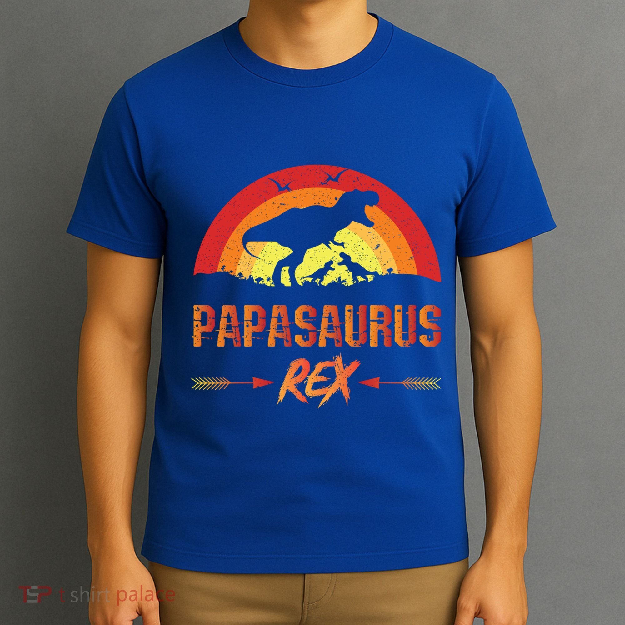 Papasaurus Rex 2 Sunset For Fathers Day Daddysaurus Gift T-Shirt