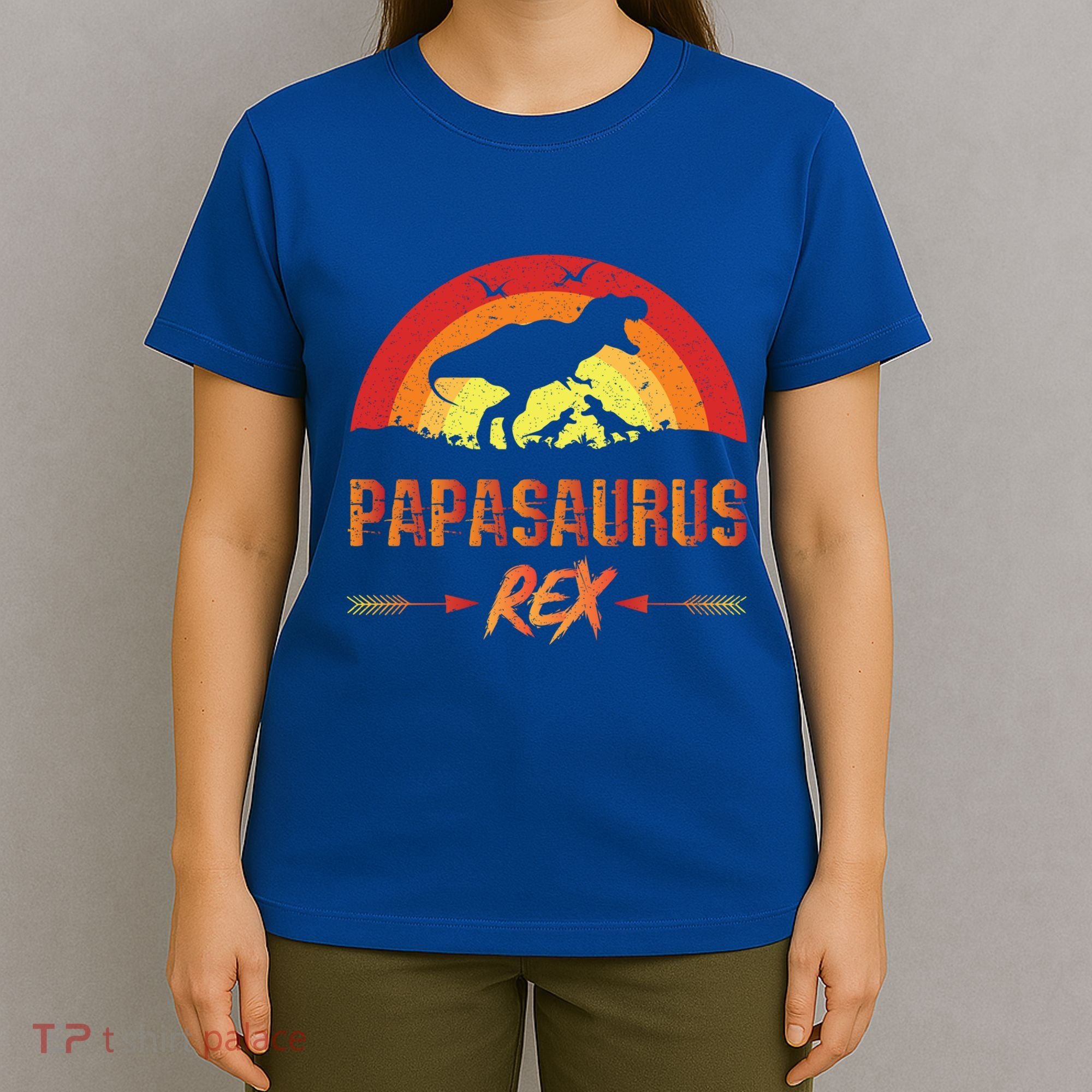 Papasaurus Rex 2 Sunset For Fathers Day Daddysaurus Gift T-Shirt
