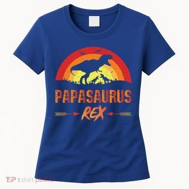 Papasaurus Rex 2 Sunset For Fathers Day Daddysaurus Gift Women's T-Shirt