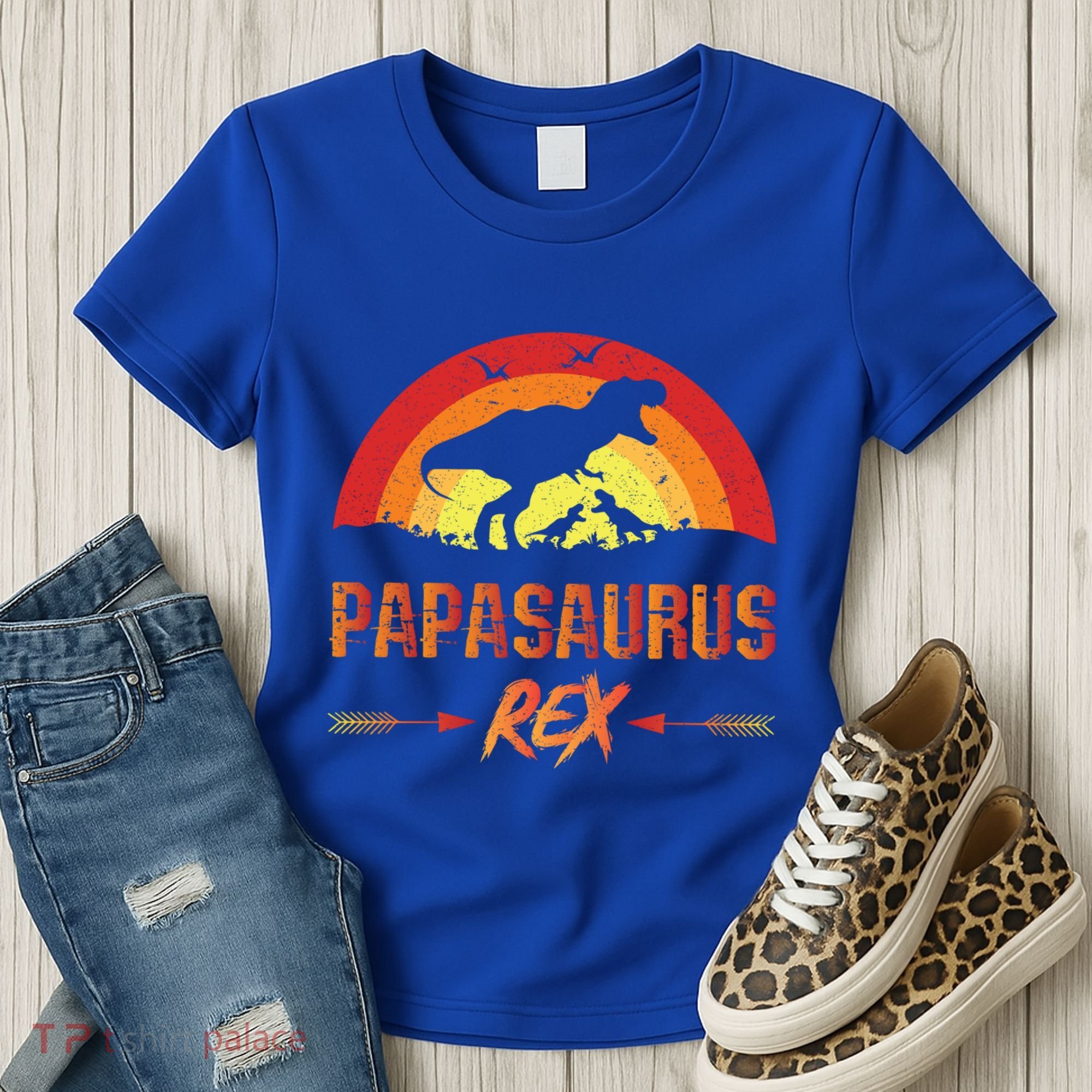 Papasaurus Rex 2 Sunset For Fathers Day Daddysaurus Gift Women's T-Shirt