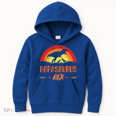 Papasaurus Rex 2 Sunset For Fathers Day Daddysaurus Gift Kids Hoodie