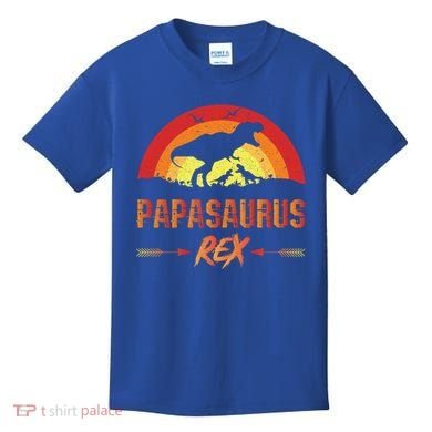 Papasaurus Rex 2 Sunset For Fathers Day Daddysaurus Gift Kids T-Shirt