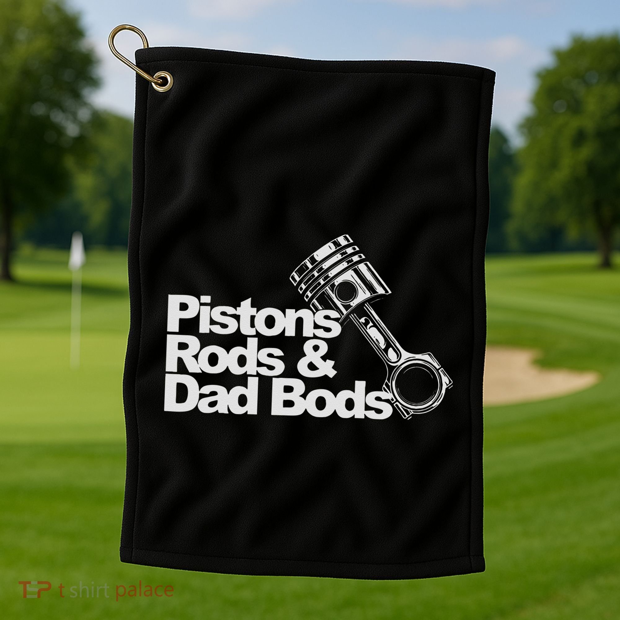 Pistons Rods And Dad Bods Engineer Classic Car Golf Towel