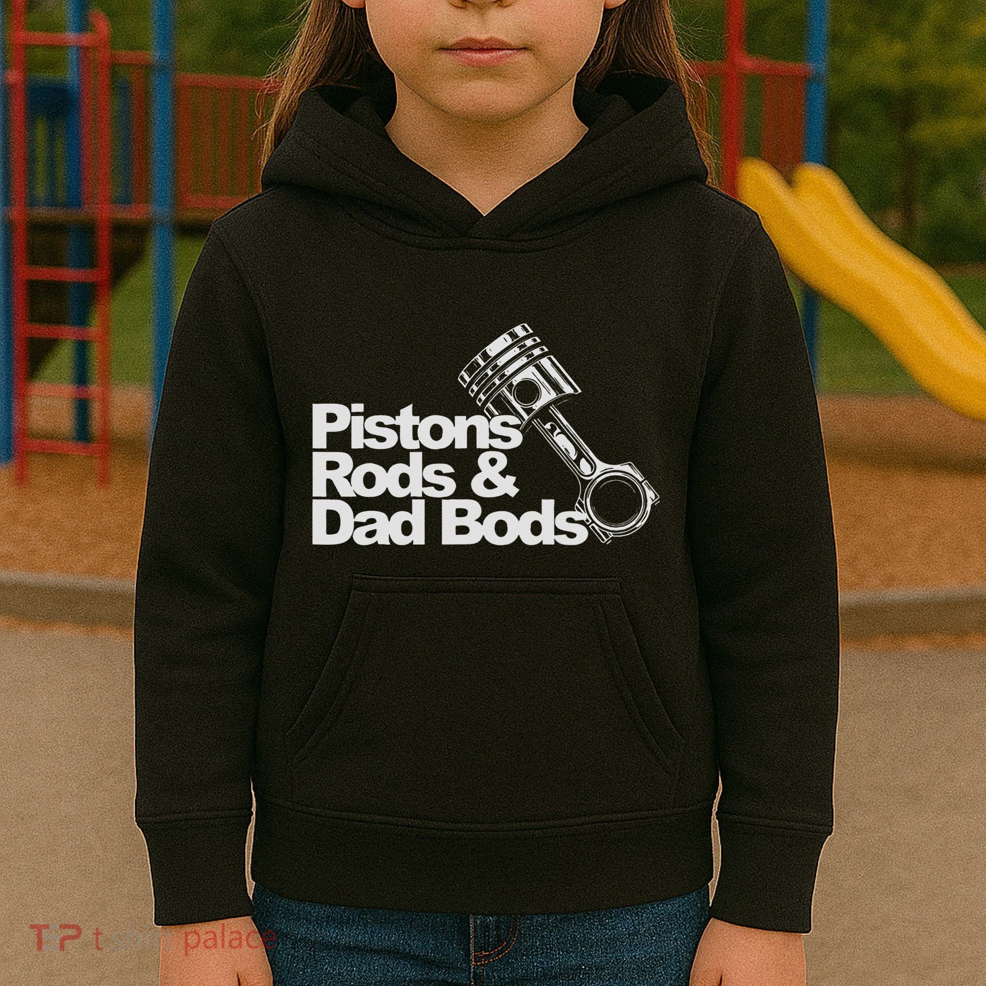 Pistons Rods And Dad Bods Engineer Classic Car Kids Hoodie
