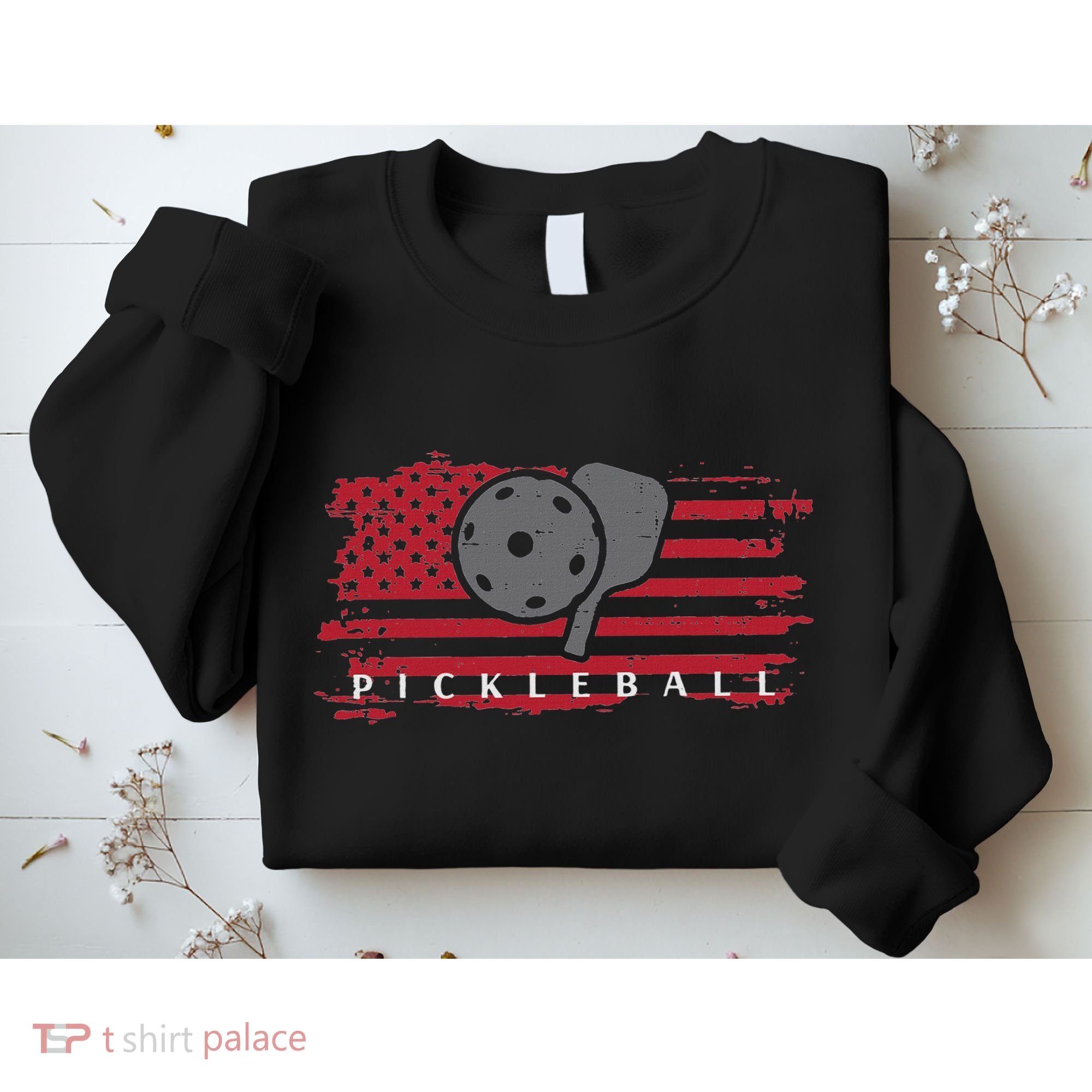 Pickleball Red American Flag Pickle Ball Sweatshirt