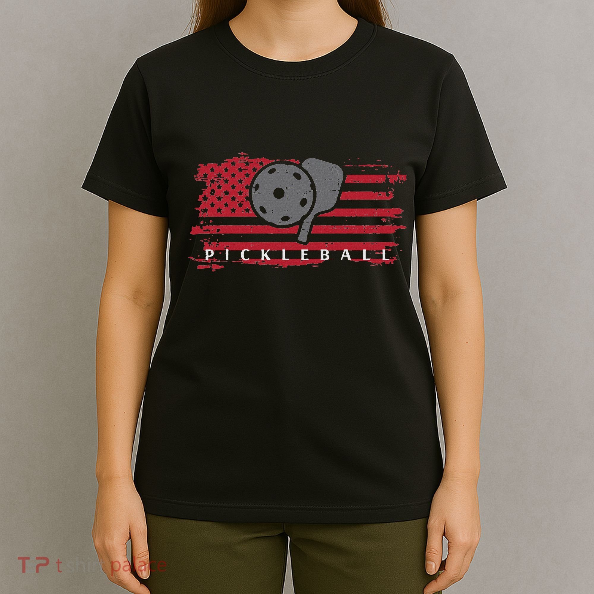 Pickleball Red American Flag Pickle Ball T-Shirt