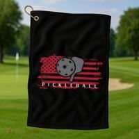 Pickleball Red American Flag Pickle Ball Golf Towel thumb 1