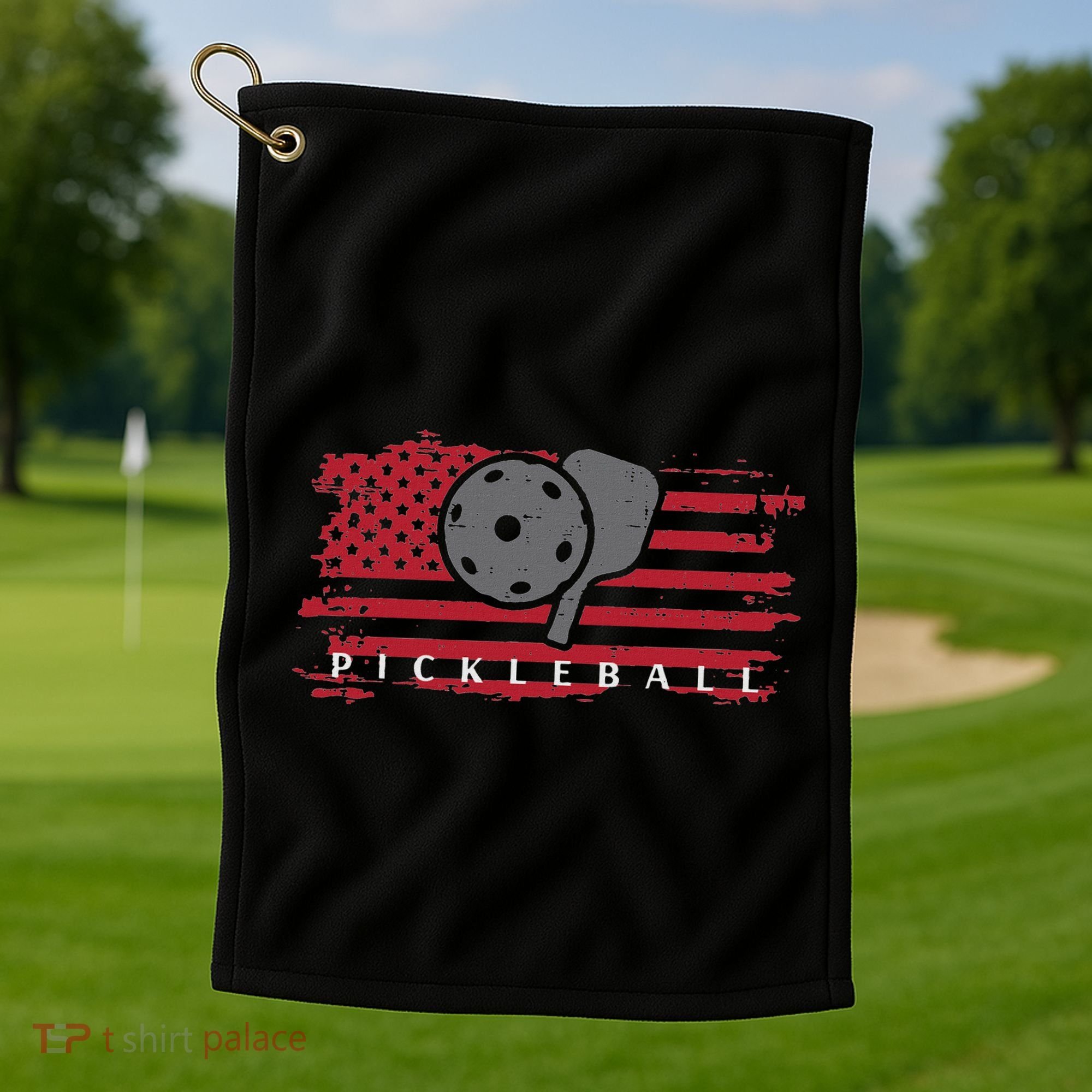Pickleball Red American Flag Pickle Ball Golf Towel