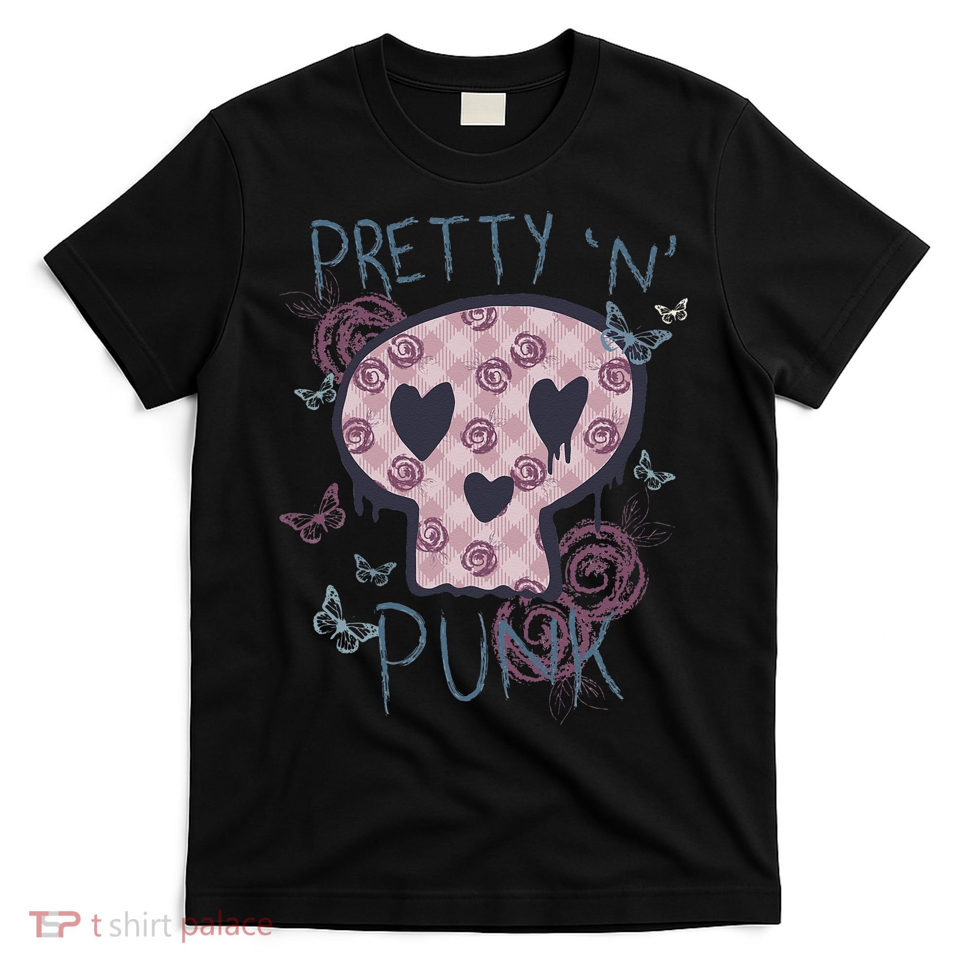 Punk Rock And Roll Music Pretty N Punk Skull Women Girl T-Shirt